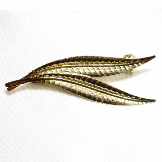 Italian Vintage 9ct Solid Yellow Gold Art Nouveau Leaf Brooch / Pin