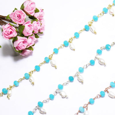 Turquoise & Pearl Small Beaded Handmade Necklace