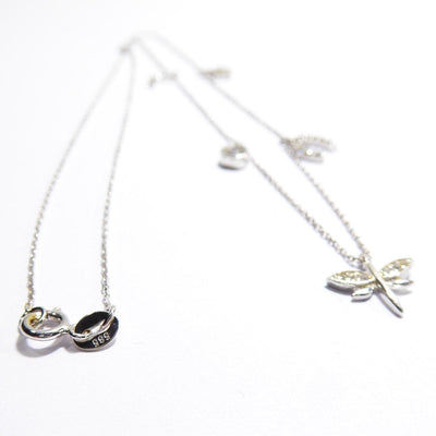 Moon Star Horse Shoe Dragon Fly 14K Solid White Gold Lucky Necklace ( Chain 17" / 43cm )