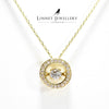 Moving Stone Halo Circle Necklace 14K Solid Yellow Gold & Simulated Diamond