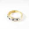 Vintage Blue Sapphire & Genuine Diamonds Half Eternity Ring , 9K Solid Yellow Gold ( UK L / US 5 3/4 )