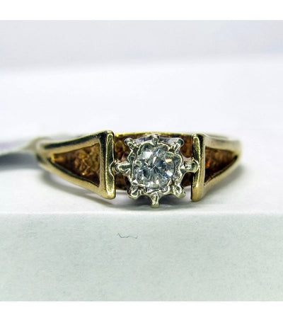 British Vintage Single Stone Diamond Solitaire Ring , 9ct Solid Gold ( UK L - US 6 )
