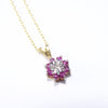 British Vintage Natural Ruby & Diamond Necklace , 9K Solid Yellow Gold ( With 18" Gold Chain )