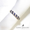 British Vintage Blue Sapphire & Genuine Diamonds Half Eternity Ring , 9k Solid Yellow Gold  ( UK N / US 6 1/2 )