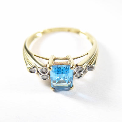 Vintage Topaz & Diamond Ring , Solid 9K Gold ( UK R 1/2 , US 9 )