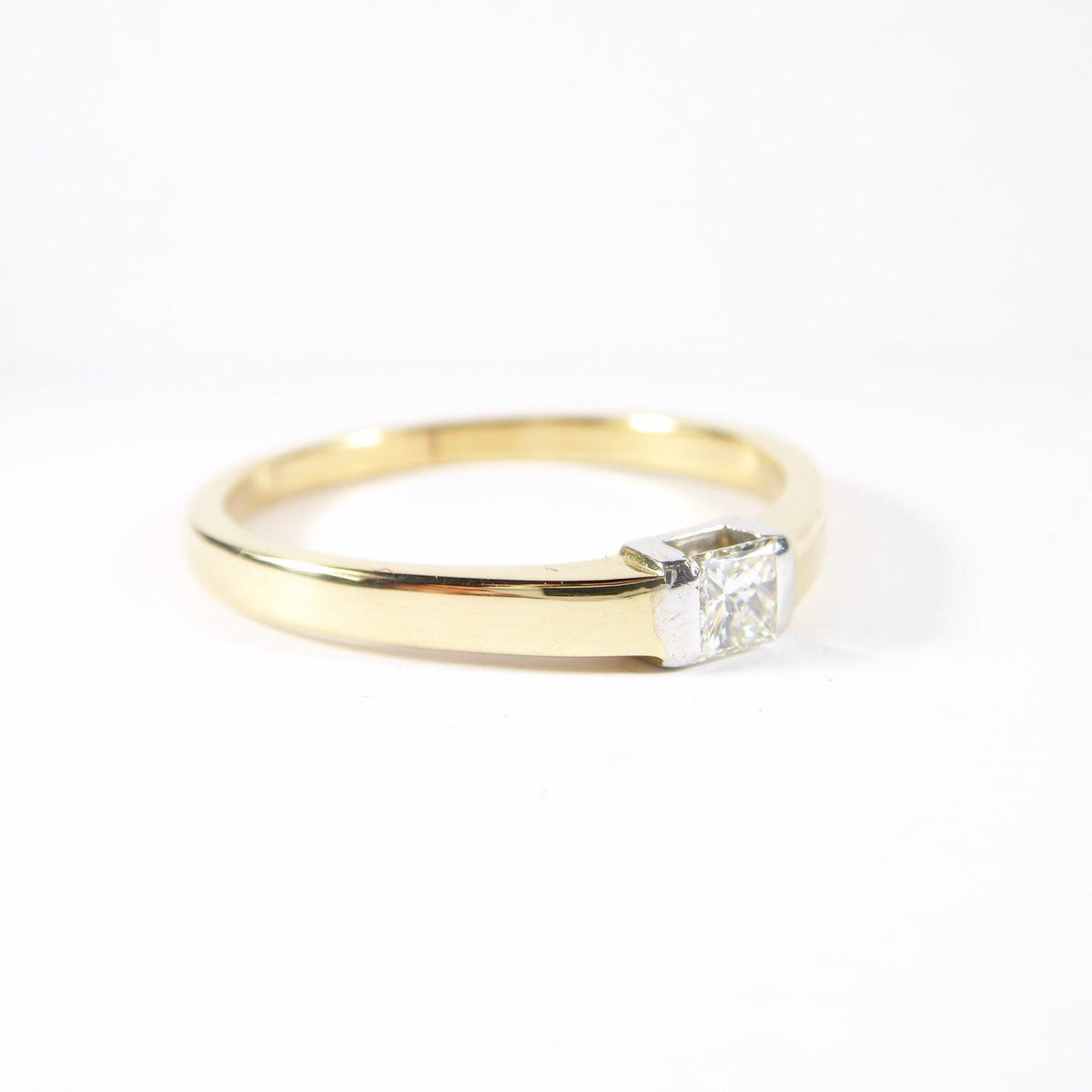 British Vintage Princess Cut Solitaire Diamond Ring ,  9k Solid Gold ( UK U - US 10 )