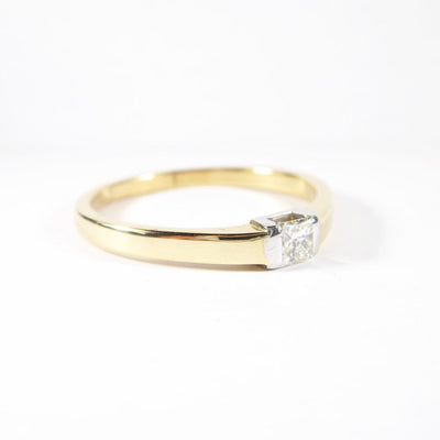 British Vintage Princess Cut Solitaire Diamond Ring ,  9k Solid Gold ( UK U - US 10 )