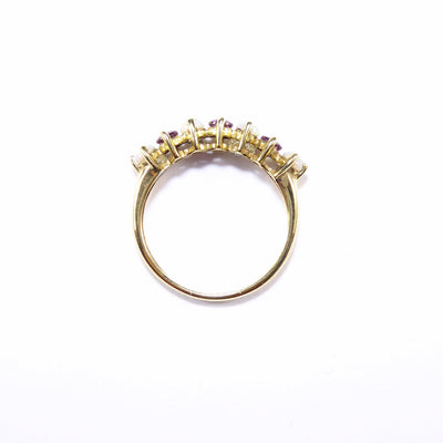 British Vintage Fiery Opal & Rhodelite Half Eternity Ring , 9k Solid Gold ( UK M - US 6 )