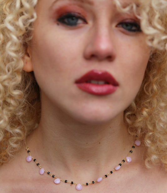 Rose Quartz& Onyx Beaded Handmade Necklaces
