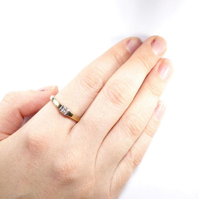 British Vintage Princess Cut Solitaire Diamond Ring ,  9k Solid Gold ( UK U - US 10 )
