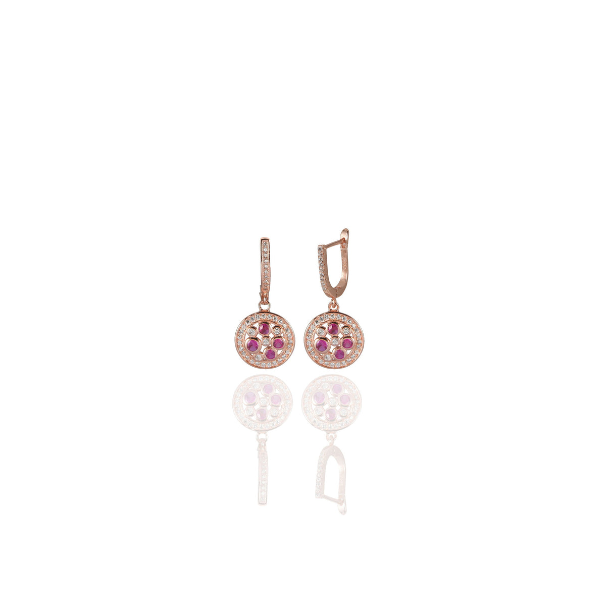 Red Cz Disc Earrings