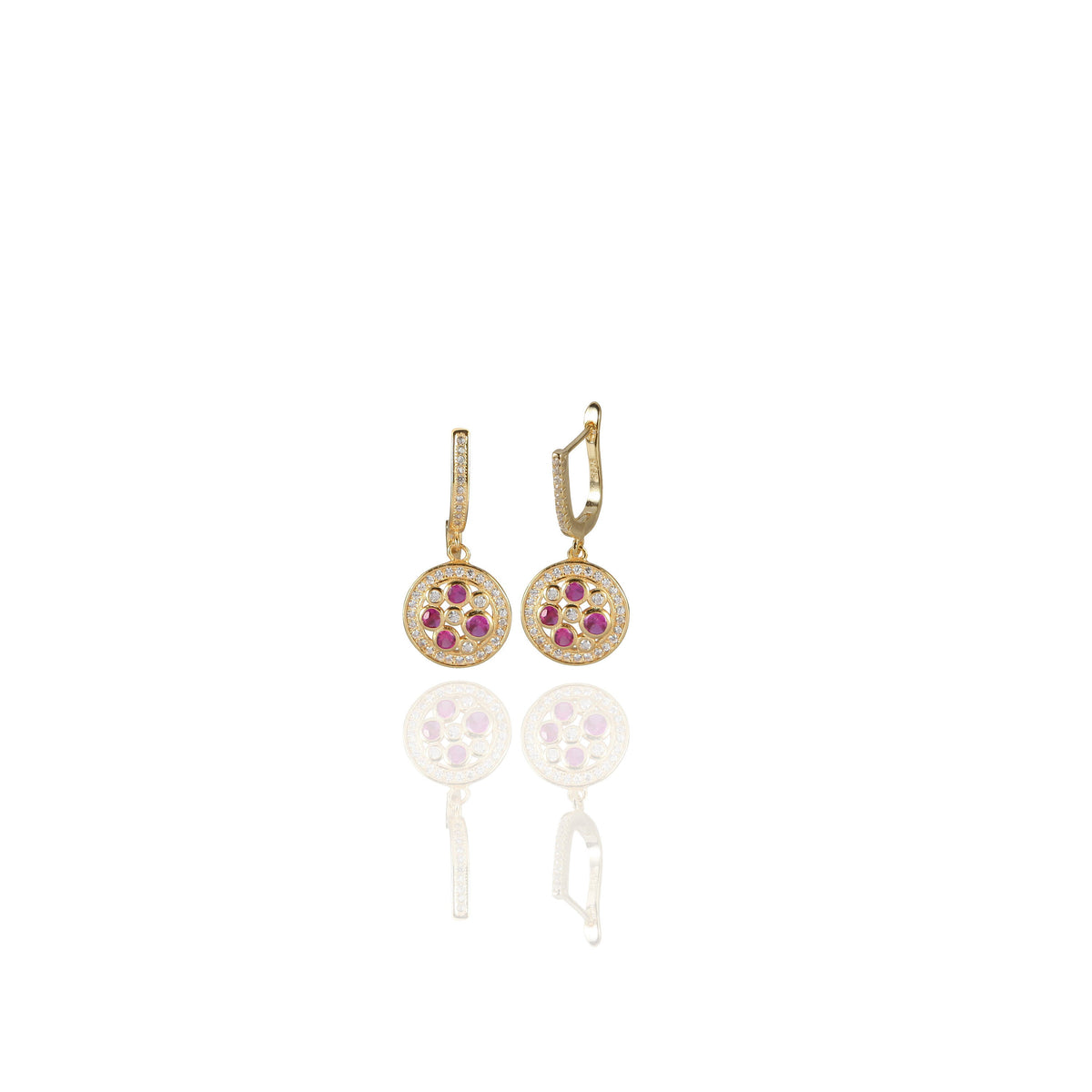 Red Cz Disc Earrings