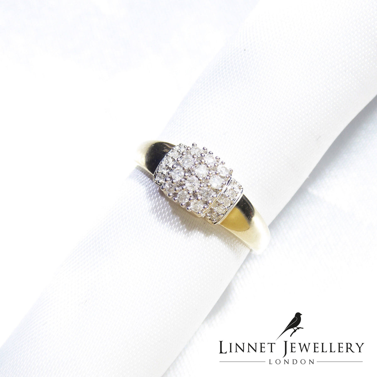 British Vintage Genuine Diamonds Ring, 9k Solid Gold  ( UK Q / US 8 )