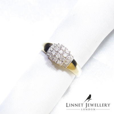 British Vintage Genuine Diamonds Ring, 9k Solid Gold  ( UK Q / US 8 )