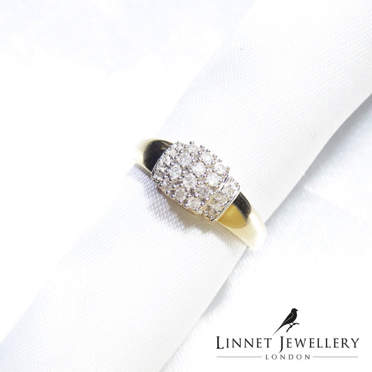British Vintage Genuine Diamonds Ring, 9k Solid Gold  ( UK Q / US 8 )
