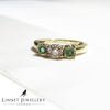 Unique British Vintage Emerald & Diamond Trilogy Ring , 9K Solid Gold ( UK O / US 8 )