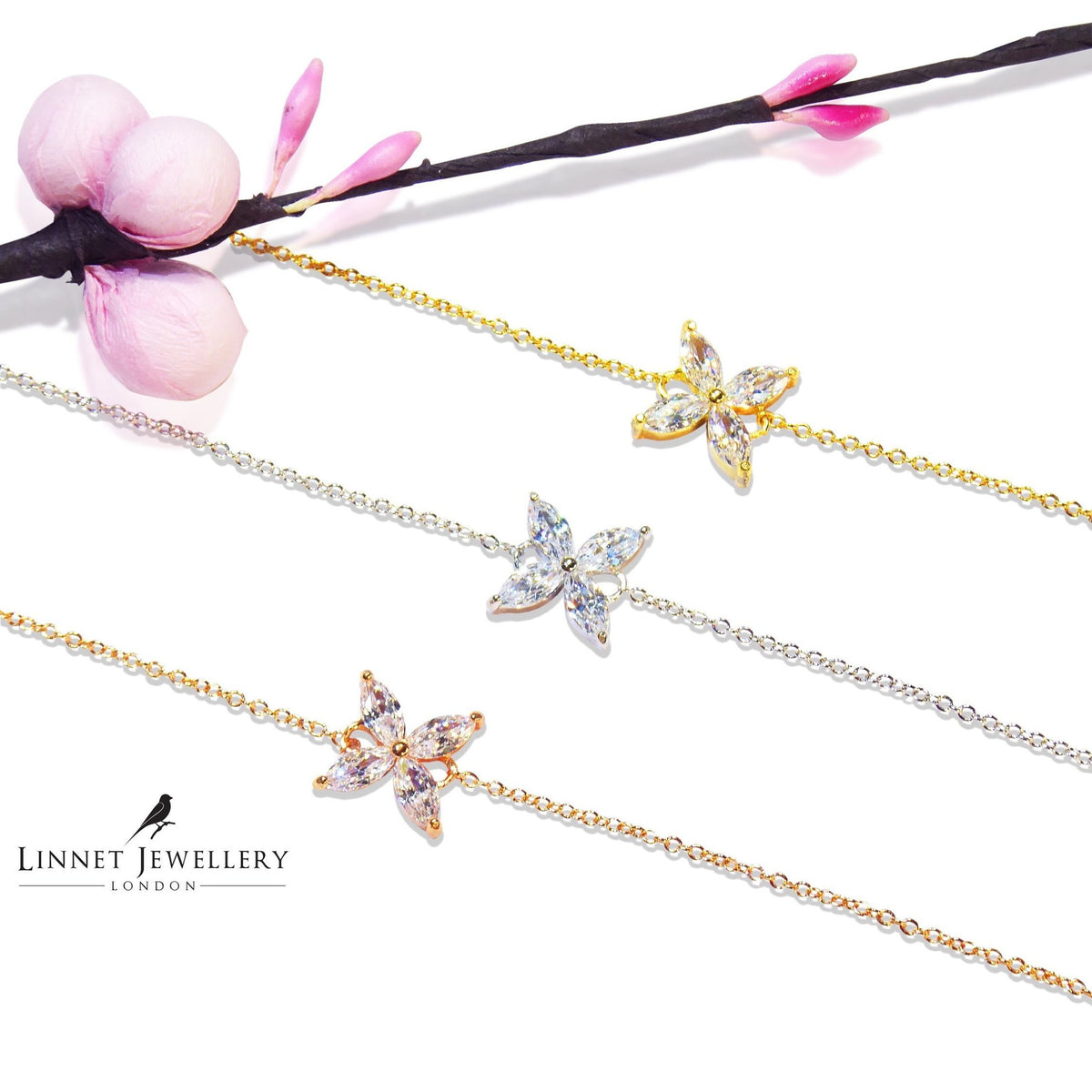 Four Stone Clover Bracelet Cz