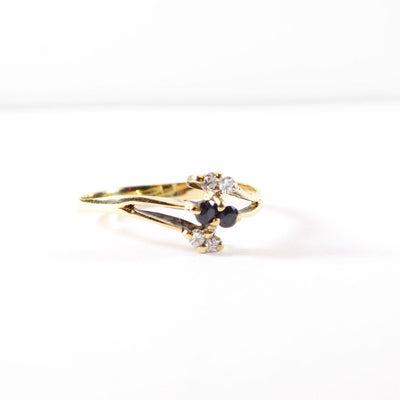 Vintage Dainty Sapphire & Diamond Ring , Solid 9k Yellow Gold ( UK O / US 7 )