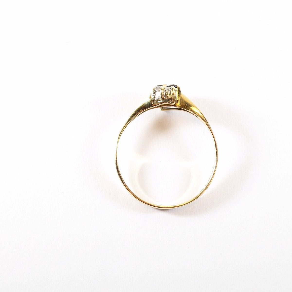 Vintage Dainty Sapphire & Diamond Ring , Solid 9k Yellow Gold ( UK O / US 7 )