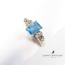 Vintage Topaz & Diamond Ring , Solid 9K Gold ( UK R 1/2 , US 9 )