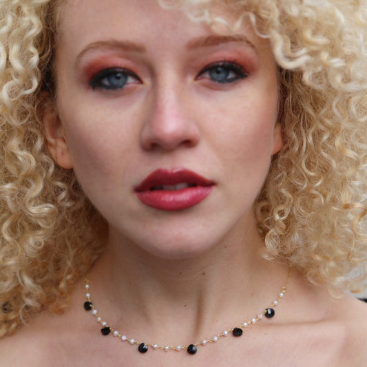 Pearl & Onyx Beaded Handmade Necklace