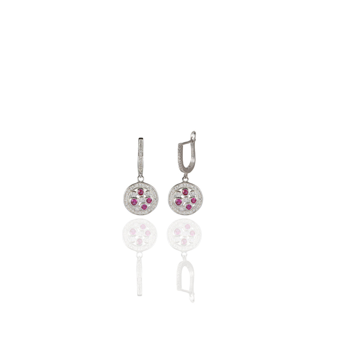 Red Cz Disc Earrings