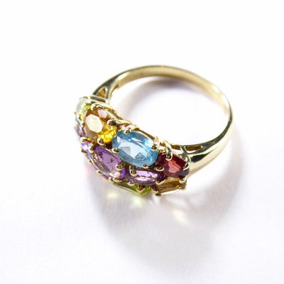 Vintage Genuine Gemstones Cocktail Ring , 9k Solid Gold ( UK O / US 7 )