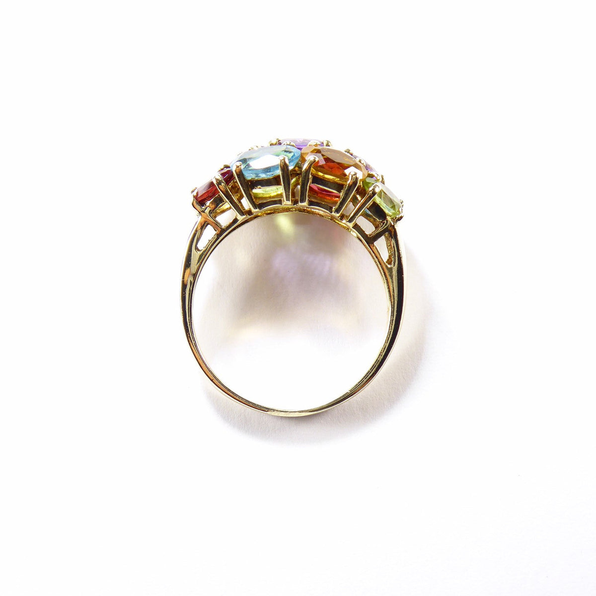 Vintage Genuine Gemstones Cocktail Ring , 9k Solid Gold ( UK O / US 7 )