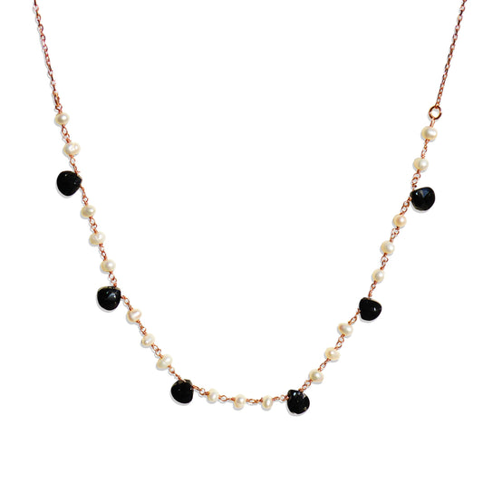 Pearl & Onyx Beaded Handmade Necklace
