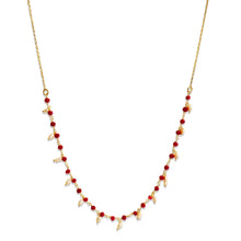 Heated Ruby & Pearl Small Beaded Handmade Necklace