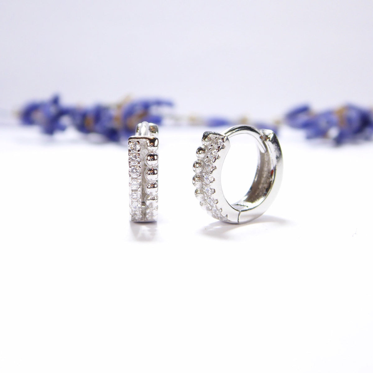 Small Ball & Crystals Mini Hoop Earrings