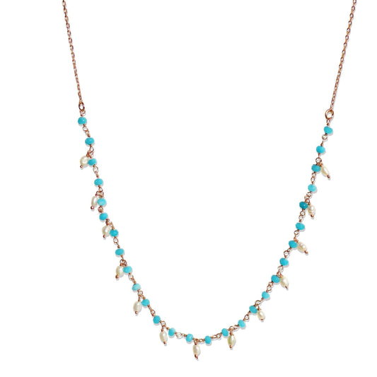 Turquoise & Pearl Small Beaded Handmade Necklace
