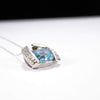 British Vintage Blue Topaz & Natural Diamond  Pendant Necklace , 9K Solid White Gold ( With 18" Gold Chain )