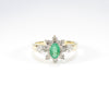British Vintage Natural Diamond & Emerald Ring , 9ct Solid Yellow Gold ( UK O / US 7 )