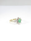 British Vintage Natural Diamond & Emerald Ring , 9ct Solid Yellow Gold ( UK O / US 7 )