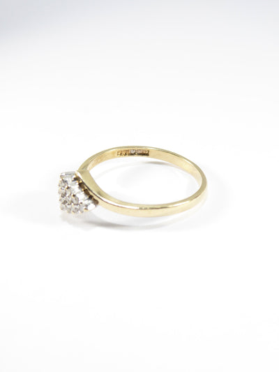 British Vintage Natural Diamond 9k Solid Gold Half Cluster Ring ( UK O - US 7 )