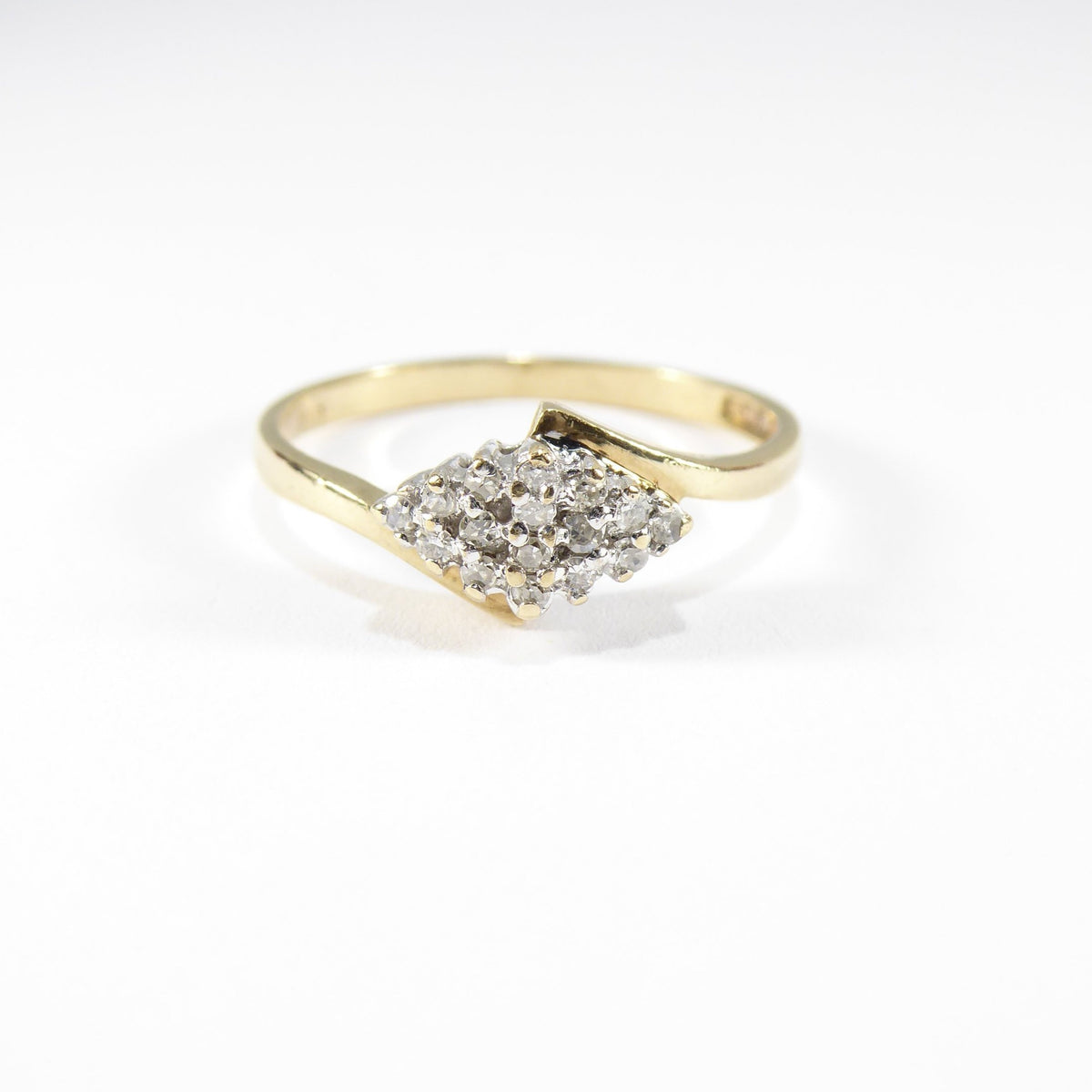 British Vintage Natural Diamond 9k Solid Gold Half Cluster Ring ( UK O - US 7 )