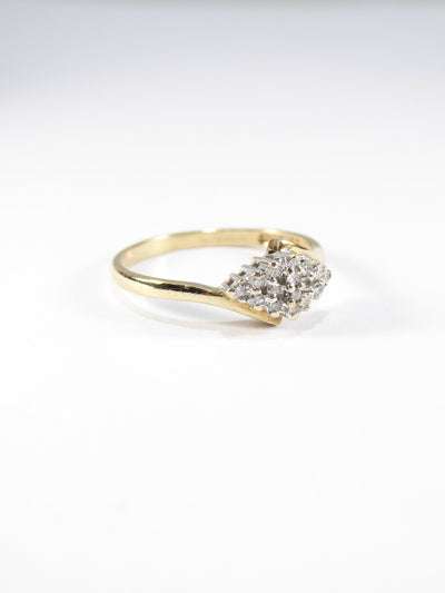 British Vintage Natural Diamond 9k Solid Gold Half Cluster Ring ( UK O - US 7 )