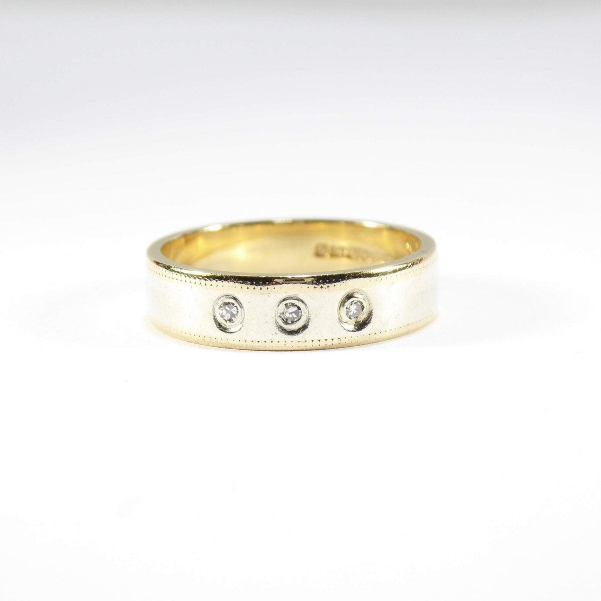 Vintage British Natural Diamond Two Colour 9k Solid Gold Triology Ring ( UK N - US 6.5 )