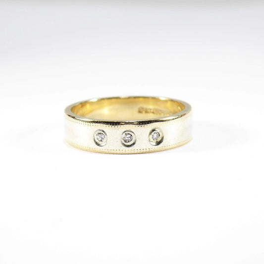 Vintage British Natural Diamond Two Colour 9k Solid Gold Triology Ring ( UK N - US 6.5 )