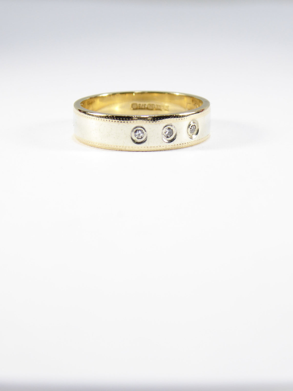 Vintage British Natural Diamond Two Colour 9k Solid Gold Triology Ring ( UK N - US 6.5 )