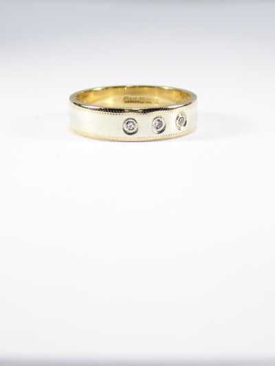 Vintage British Natural Diamond Two Colour 9k Solid Gold Triology Ring ( UK N - US 6.5 )