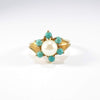 British Vintage Rare Pearl & Turquoise 9k Solid Yellow Gold Tiny Ring ( UK F - US 3 )