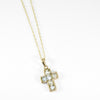 British Vintage Solid Natural Blue Topaz Cross Necklace , 9K Yellow Gold ( With 18" Gold Chain )