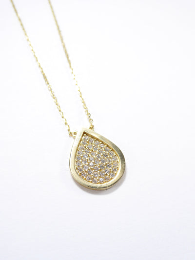 Drop Tear Shape 14K Solid Yellow Gold & Simulated Diamonds Necklace New ( Chain 18" / 45cm )