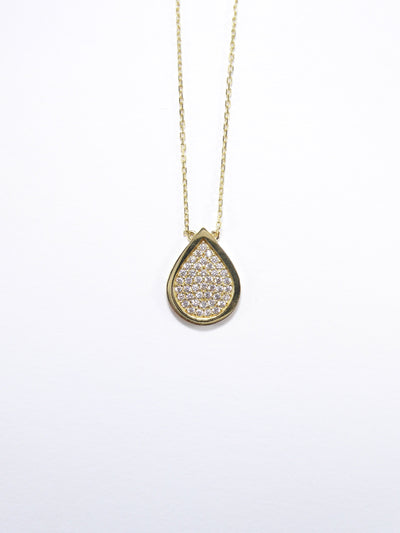Drop Tear Shape 14K Solid Yellow Gold & Simulated Diamonds Necklace New ( Chain 18" / 45cm )