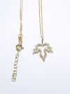 Small Leaf 14K Solid Yellow Gold & Simulated Diamonds Necklace ( Chain 18" / 45cm )