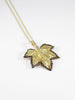 Large Plane Leaf  14K Solid Yellow Gold & Simulated Diamonds Necklace ( Chain 18" / 45cm )