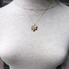 Large Plane Leaf  14K Solid Yellow Gold & Simulated Diamonds Necklace ( Chain 18" / 45cm )