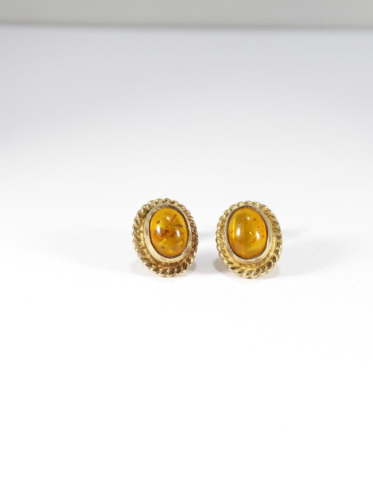 British Vintage Amber Stud Earrings 9k Yellow Gold